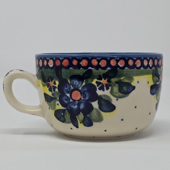 Ceramika Wiza Floral Polish Pottery Mug & Oval Snack Tray Saucer Set Hand Made - Picture 7 of 15